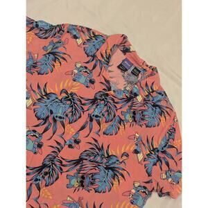 Disney Lilo & Stitch Men's 2XL Hawaiian Shirt Pink Button Up Beach Stitch Print
